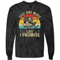 Just One More Cast I Promise Bass Fishing Funny Angler Retro Tie-Dye Long Sleeve Shirt