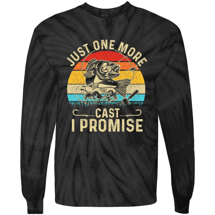 Just One More Cast I Promise Bass Fishing Funny Angler Retro Tie-Dye Long Sleeve Shirt