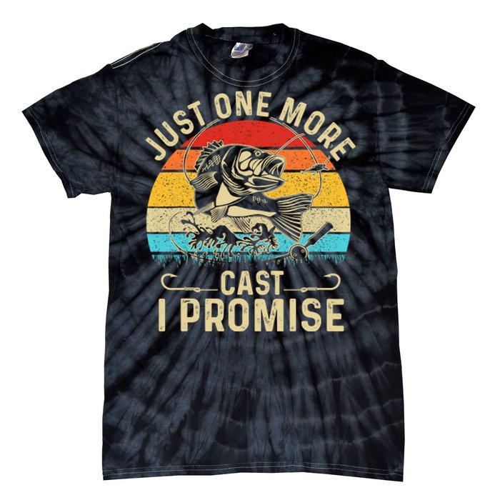 Just One More Cast I Promise Bass Fishing Funny Angler Retro Tie-Dye T-Shirt