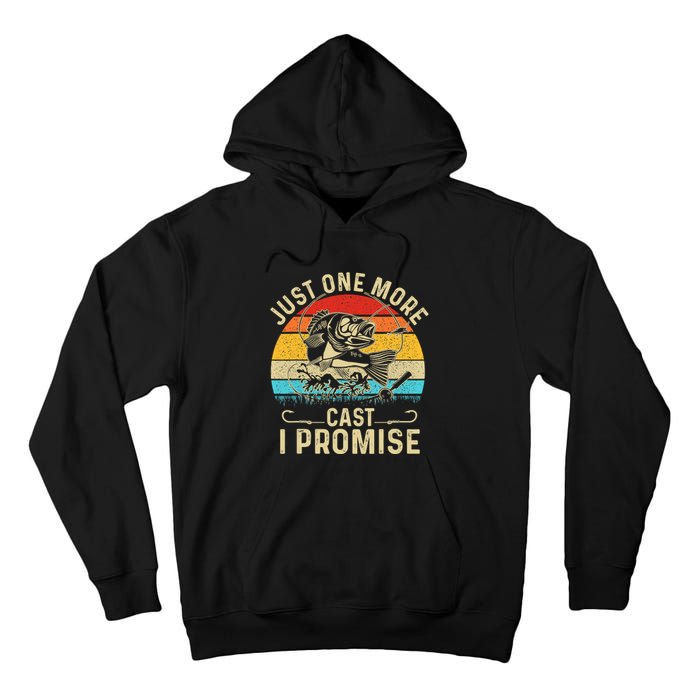 Just One More Cast I Promise Bass Fishing Funny Angler Retro Tall Hoodie