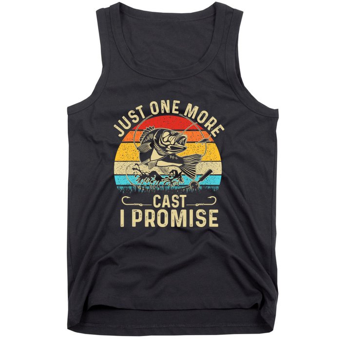 Just One More Cast I Promise Bass Fishing Funny Angler Retro Tank Top