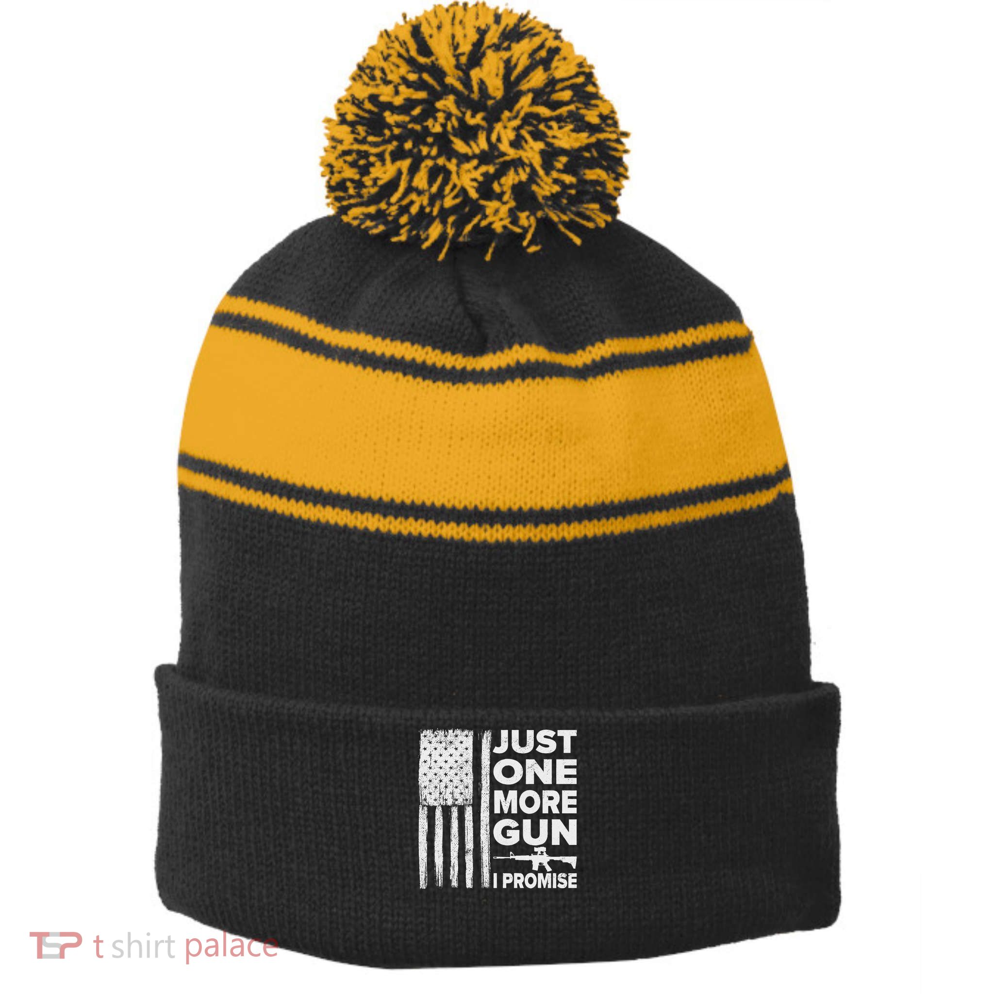 Just One More Gun I Promise Patriotic Design For Husband Stripe Pom Pom Beanie