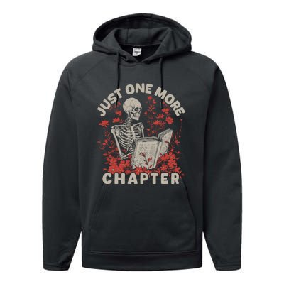 Just One More Chapter Skeleton Reading Book Lover Performance Fleece Hoodie