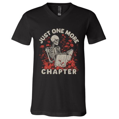 Just One More Chapter Skeleton Reading Book Lover V-Neck T-Shirt