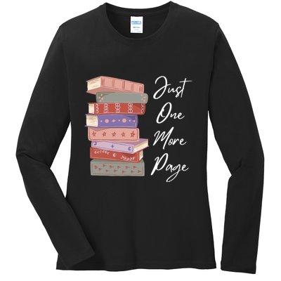 Just One More Page Book Reading Novels Funny Books Ladies Long Sleeve Shirt