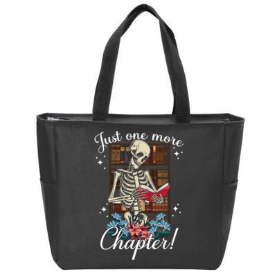 Just One More Chapter Skeleton Reading Book Lovers Funny Zip Tote Bag