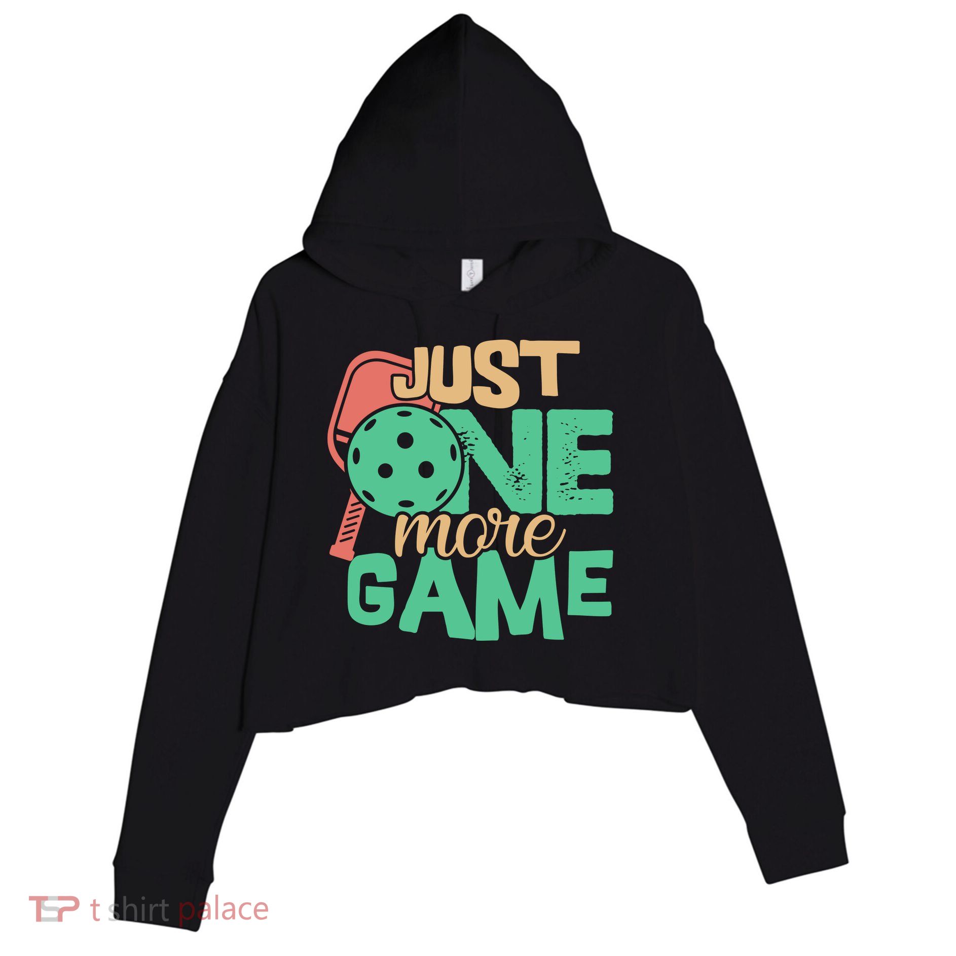 Just One More Game Pickleball Gift For Team Sport Crop Fleece Hoodie
