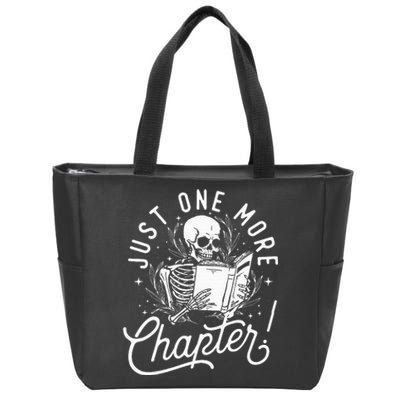 Just One More Chapter Skeleton Reader Reading Book Lover Zip Tote Bag