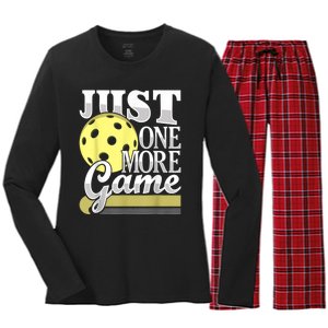 Just One More Game Funny Pickleball Player Paddleball Women's Long Sleeve Flannel Pajama Set 