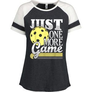 Just One More Game Funny Pickleball Player Paddleball Enza Ladies Jersey Colorblock Tee