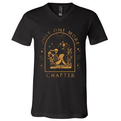 Just One More Chapter Skeleton Reading V-Neck T-Shirt