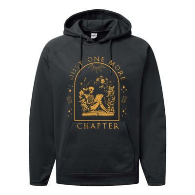 Just One More Chapter Vintage Skeleton Reading Book Reader Performance Fleece Hoodie