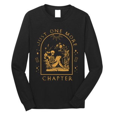 Just One More Chapter Vintage Skeleton Reading Book Reader Long Sleeve Shirt