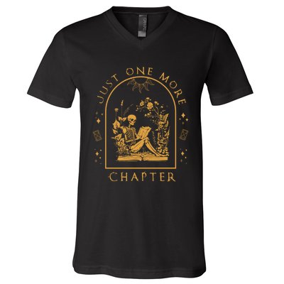 Just One More Chapter Vintage Skeleton Reading Book Reader V-Neck T-Shirt