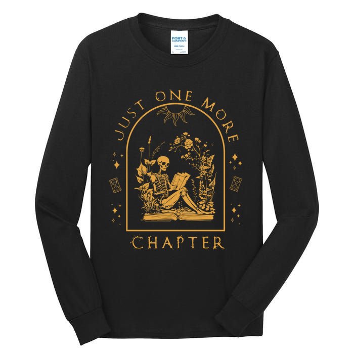 Just One More Chapter Vintage Skeleton Reading Book Reader Tall Long Sleeve T-Shirt