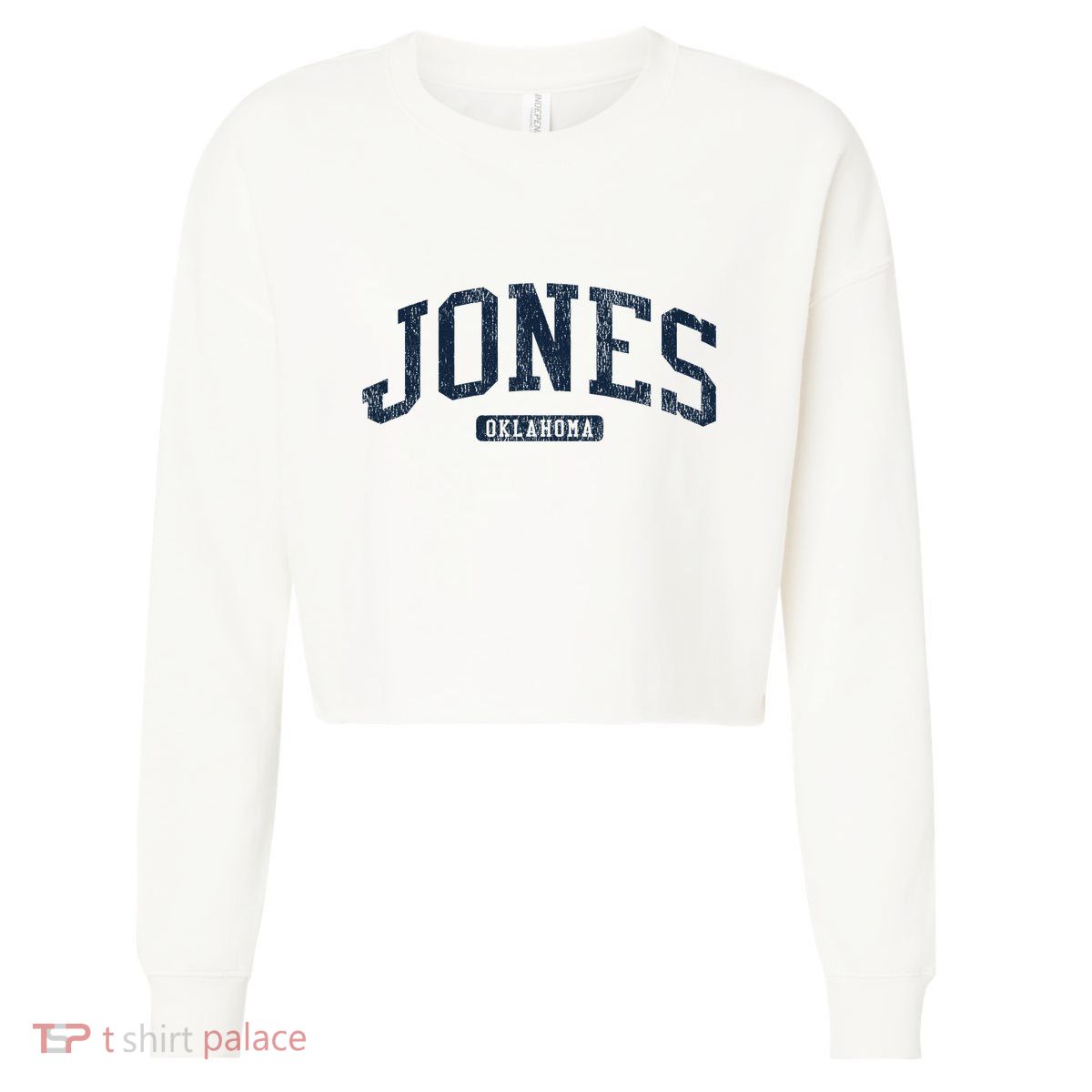 Jones Oklahoma Ok College Style Blue Cropped Pullover Crew