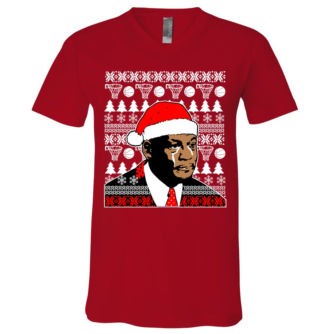 Jordan Crying Meme Ugly Christmas Sweater Design V-Neck T-Shirt