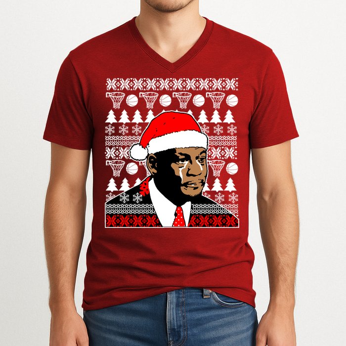 Jordan Crying Meme Ugly Christmas Sweater Design V-Neck T-Shirt