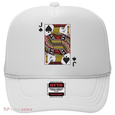 Jack Of Spades Blackjack Cards Poker 21 J High Crown Mesh Back Trucker Hat