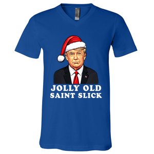 Jolly Old Saint Slick Donald Trump Christmas Santa Claus Hat Gift V-Neck T-Shirt