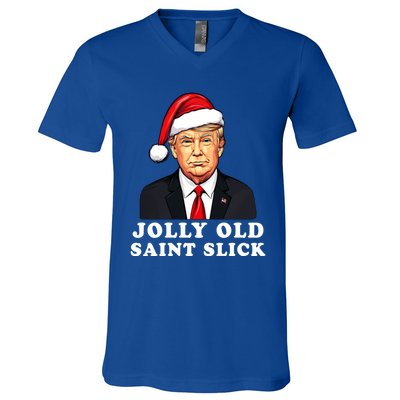 Jolly Old Saint Slick Donald Trump Christmas Santa Claus Hat Gift V-Neck T-Shirt