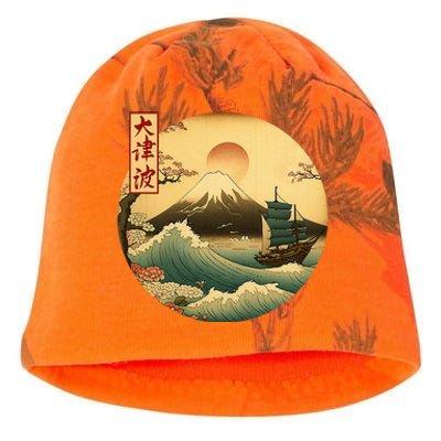 Japanese Old Ship And Mountain Fuji Kanji Japan Art Kati - Camo Knit Beanie