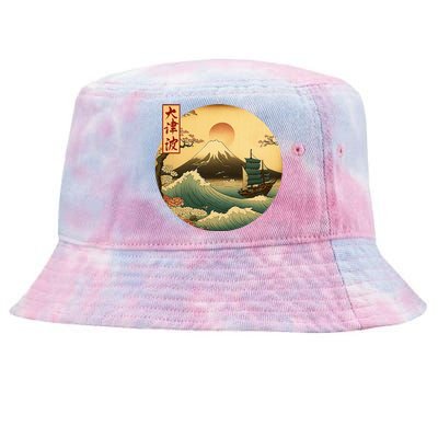 Japanese Old Ship And Mountain Fuji Kanji Japan Art Tie-Dyed Bucket Hat