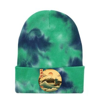 Japanese Old Ship And Mountain Fuji Kanji Japan Art Tie Dye 12in Knit Beanie