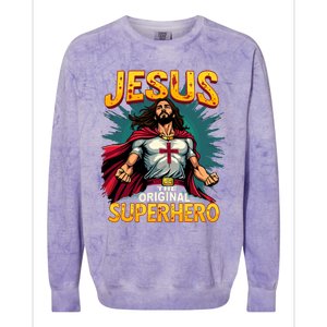 Jesus Original Superhero Comic Style Funny Christian Colorblast Crewneck Sweatshirt