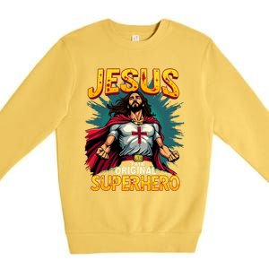 Jesus Original Superhero Comic Style Funny Christian Premium Crewneck Sweatshirt