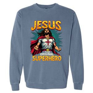 Jesus Original Superhero Comic Style Funny Christian Garment-Dyed Sweatshirt