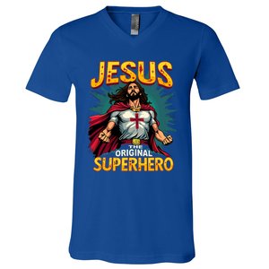 Jesus Original Superhero Comic Style Funny Christian V-Neck T-Shirt