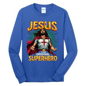 Jesus Original Superhero Comic Style Funny Christian Tall Long Sleeve T-Shirt