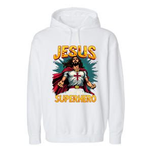 Jesus Original Superhero Comic Style Funny Christian Garment-Dyed Fleece Hoodie