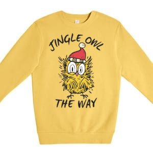 Jingle Owl The Way Funny Santa Owl Christmas Cool Gift Premium Crewneck Sweatshirt