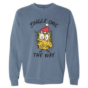 Jingle Owl The Way Funny Santa Owl Christmas Cool Gift Garment-Dyed Sweatshirt