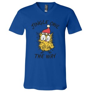 Jingle Owl The Way Funny Santa Owl Christmas Cool Gift V-Neck T-Shirt