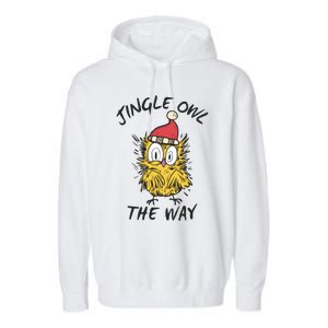 Jingle Owl The Way Funny Santa Owl Christmas Cool Gift Garment-Dyed Fleece Hoodie