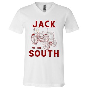 Jack Of The South Chicken On Red Tractor Farm Life V-Neck T-Shirt