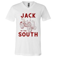 Jack Of The South Chicken On Red Tractor Farm Life V-Neck T-Shirt