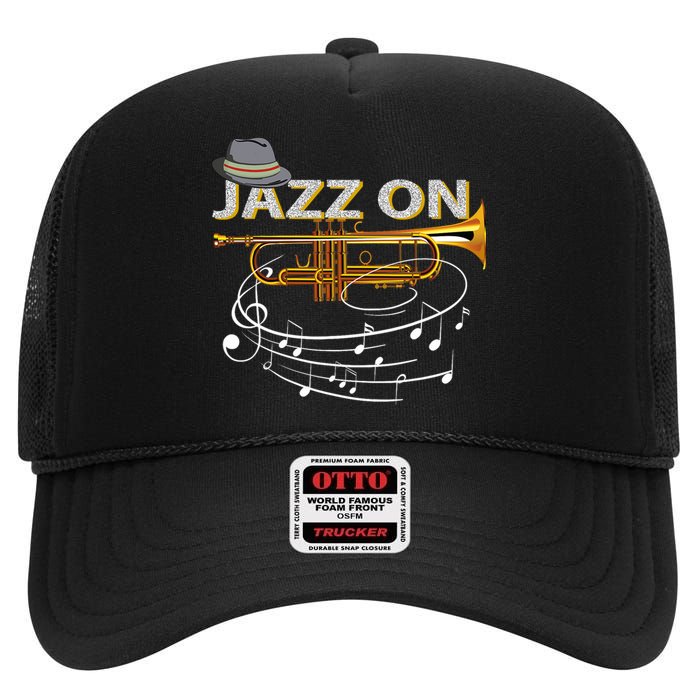 Jazz On Trumpet Player Blues Music Lovers Jazz Band High Crown Mesh Back Trucker Hat