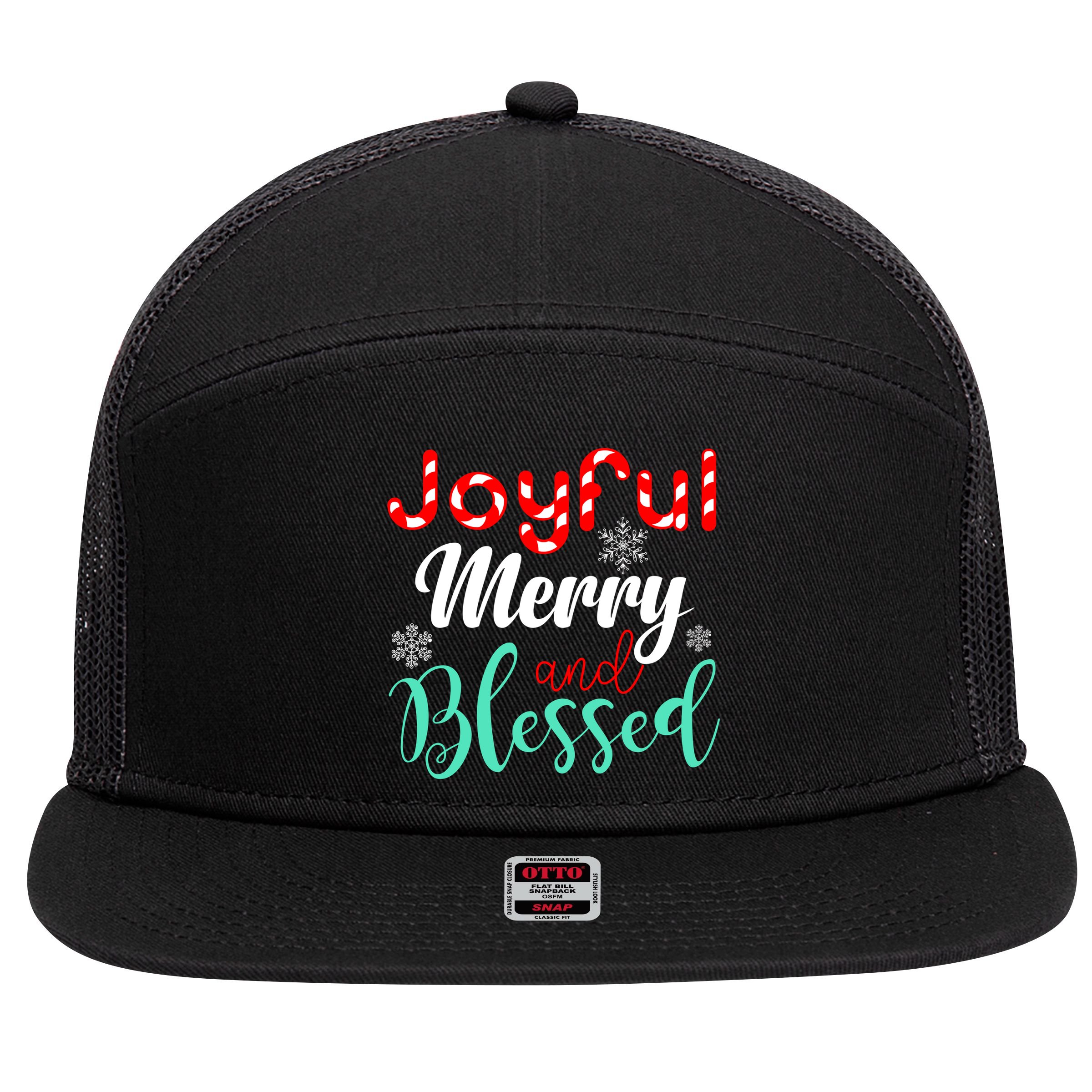 Joyful Merry And Blessed 7 Panel Mesh Trucker Snapback Hat