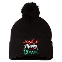 Joyful Merry And Blessed Pom Pom 12in Knit Beanie