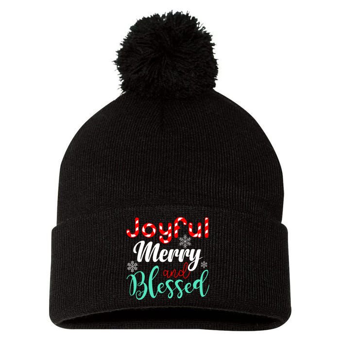 Joyful Merry And Blessed Pom Pom 12in Knit Beanie