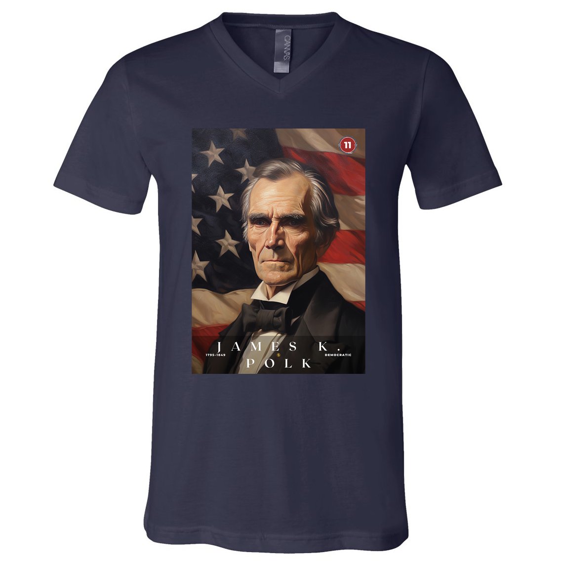 James Polk 11th President Of The United States Portrait V-Neck T-Shirt