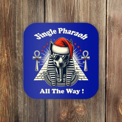 Jingle Pharaoh All The Way! Anubis In Santa Hat Gift Coaster