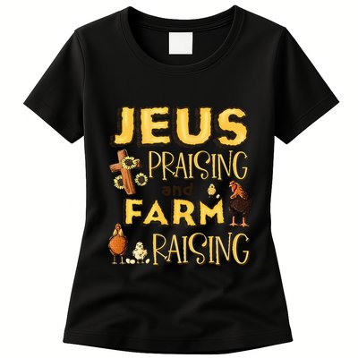 Jesus Praising And Farm Raising Chicken Farmer Womens T-Shirt
