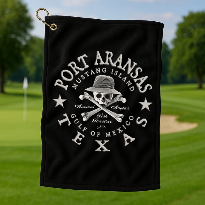 JCombs Port Aransas Texas Ancient Angler Fishing Golf Towel