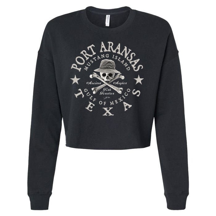 JCombs Port Aransas Texas Ancient Angler Fishing Cropped Pullover Crew
