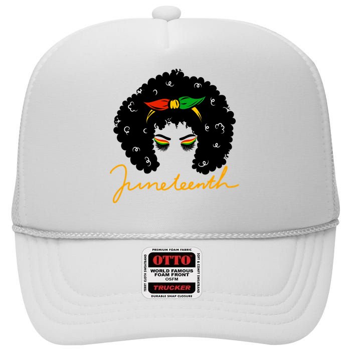 Juneteenth Pride Afro Hair Black History High Crown Mesh Back Trucker Hat